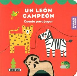 Animales de madera un le&oacute;n campe&oacute;n